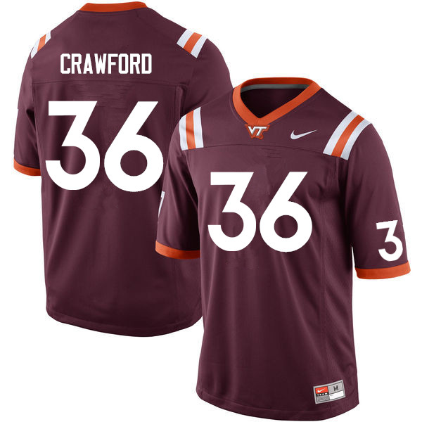 Men #36 DaShawn Crawford Virginia Tech Hokies College Football Jerseys Sale-Maroon